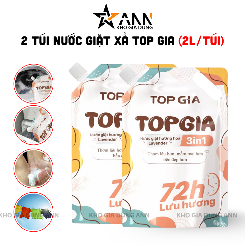Combo 2 Túi Nước Giặt Xả Top Gia Hương Lavender 3in1 Dịu Nhẹ 2L/Túi