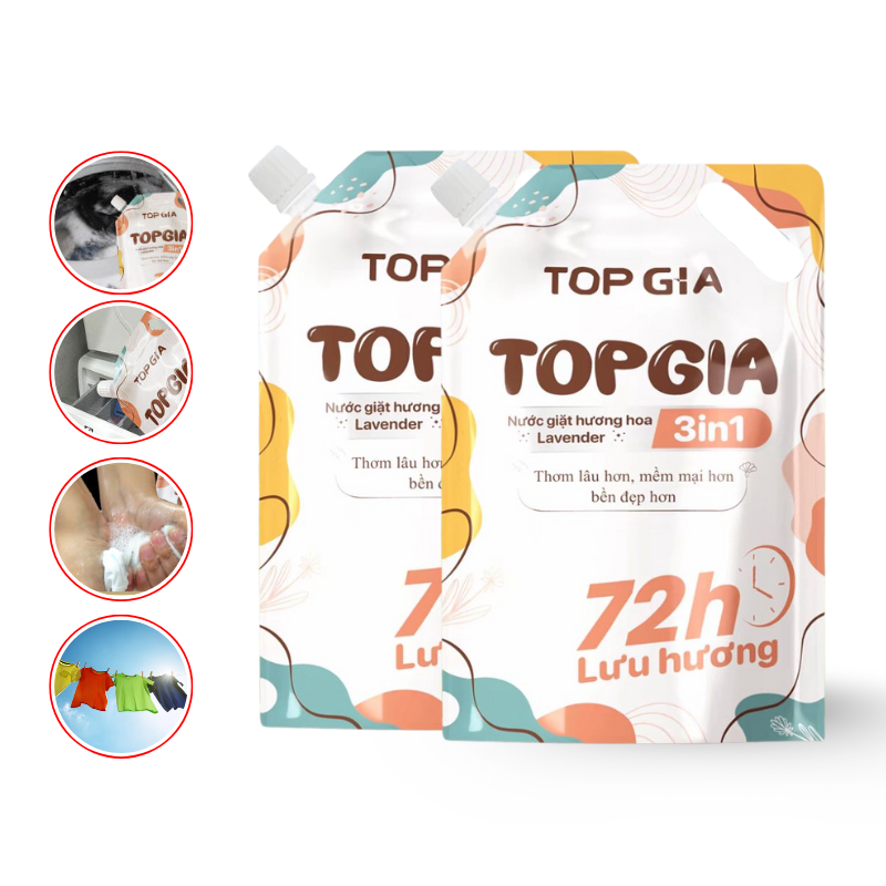 Combo 2 Túi Nước Giặt Xả Top Gia Hương Lavender 3in1 Dịu Nhẹ 2L/Túi