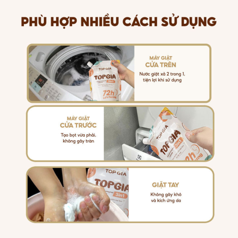 Combo 2 Túi Nước Giặt Xả Top Gia Hương Lavender 3in1 Dịu Nhẹ 2L/Túi