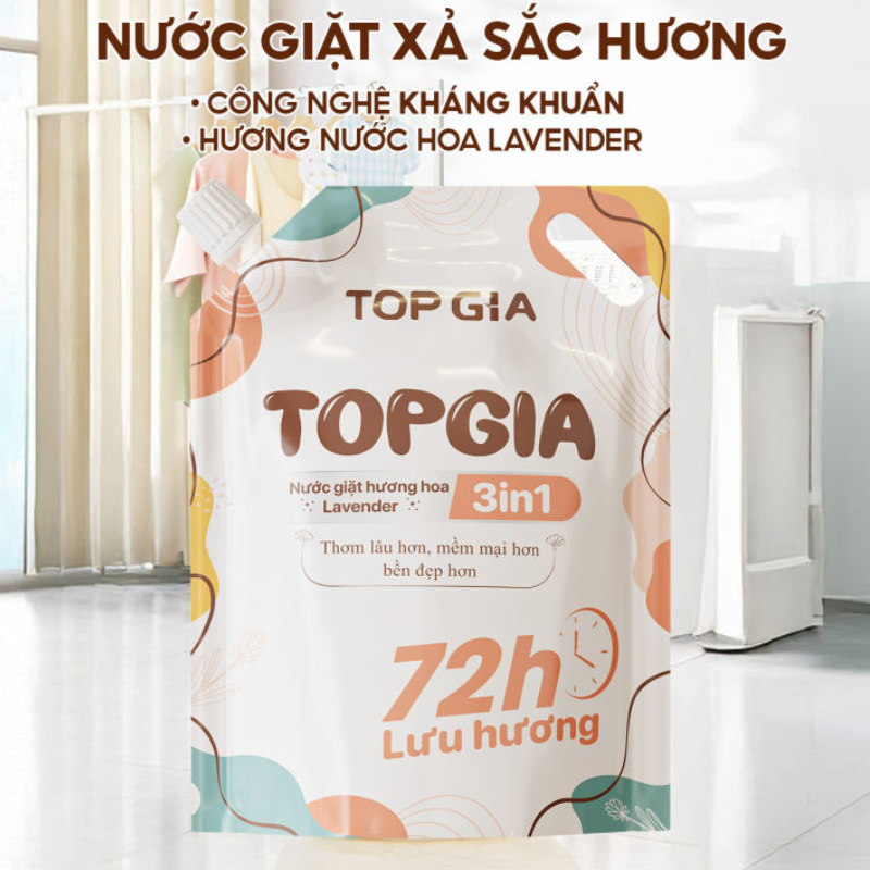 Combo 2 Túi Nước Giặt Xả Top Gia Hương Lavender 3in1 Dịu Nhẹ 2L/Túi