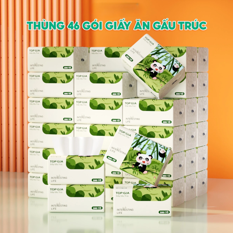 1 Thùng 46 Gói Khăn Giấy Ăn Gấu Trúc Top Gia Loại Nhỏ