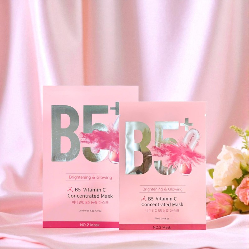 Hộp 10 Miếng Mặt Nạ Phục Hồi B5+ Vitamin C Concentrated Mask 28ml/Miếng - Màu Hồng