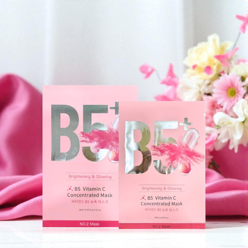 Hộp 10 Miếng Mặt Nạ Phục Hồi B5+ Vitamin C Concentrated Mask 28ml/Miếng - Màu Hồng