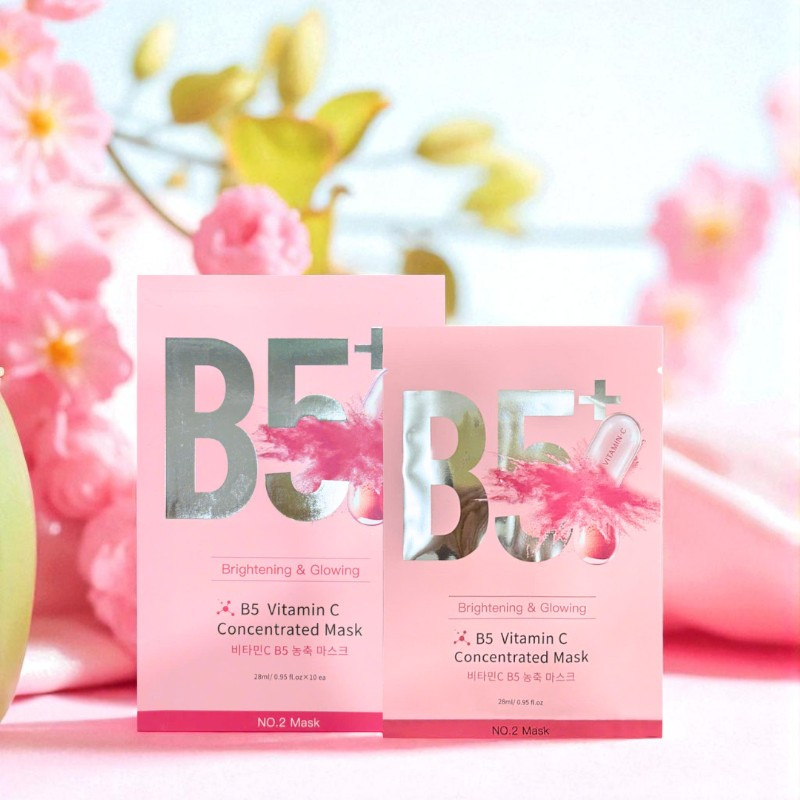 Hộp 10 Miếng Mặt Nạ Phục Hồi B5+ Vitamin C Concentrated Mask 28ml/Miếng - Màu Hồng