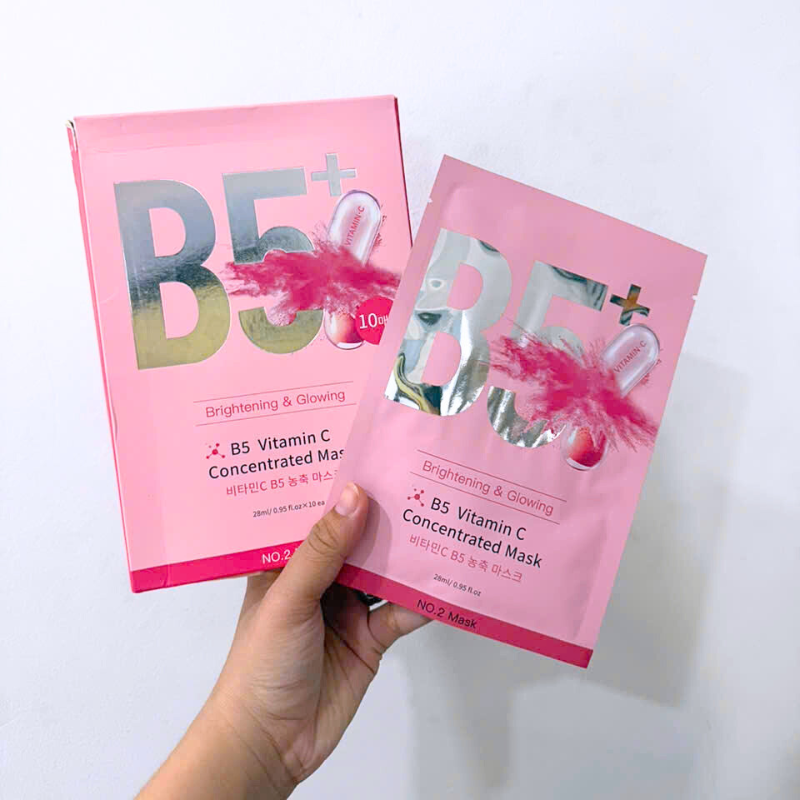 Hộp 10 Miếng Mặt Nạ Phục Hồi B5+ Vitamin C Concentrated Mask 28ml/Miếng - Màu Hồng