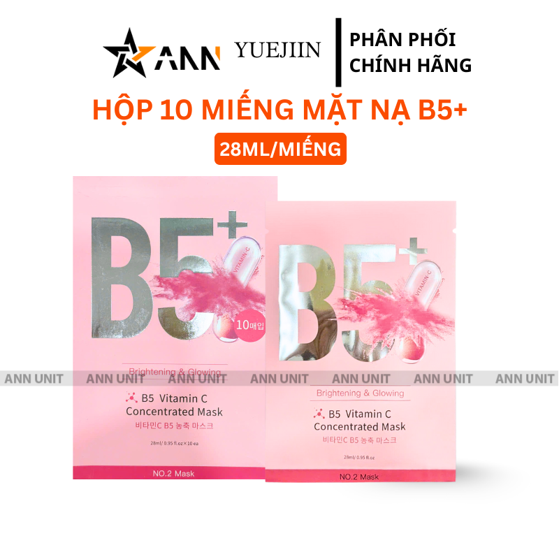 Hộp 10 Miếng Mặt Nạ Phục Hồi B5+ Vitamin C Concentrated Mask 28ml/Miếng - Màu Hồng