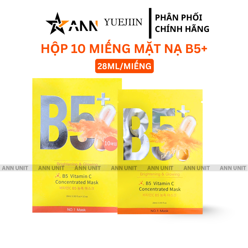 Hộp 10 Miếng Mặt Nạ Phục Hồi B5+ Vitamin C Concentrated Mask 28ml/Miếng - Màu Vàng