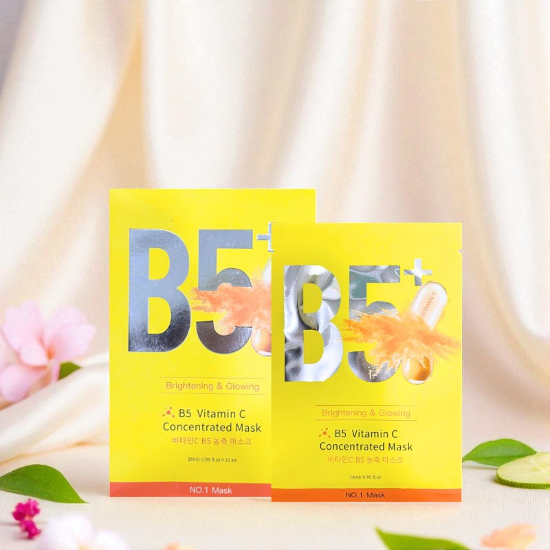 Hộp 10 Miếng Mặt Nạ Phục Hồi B5+ Vitamin C Concentrated Mask 28ml/Miếng - Màu Vàng