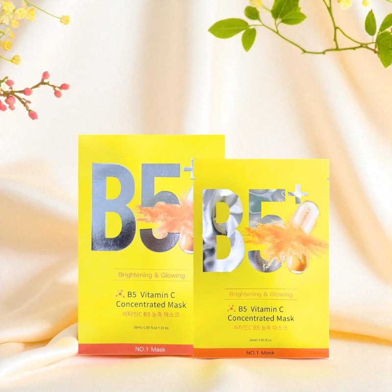 Hộp 10 Miếng Mặt Nạ Phục Hồi B5+ Vitamin C Concentrated Mask 28ml/Miếng - Màu Vàng