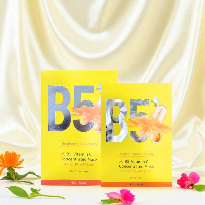 Hộp 10 Miếng Mặt Nạ Phục Hồi B5+ Vitamin C Concentrated Mask 28ml/Miếng - Màu Vàng