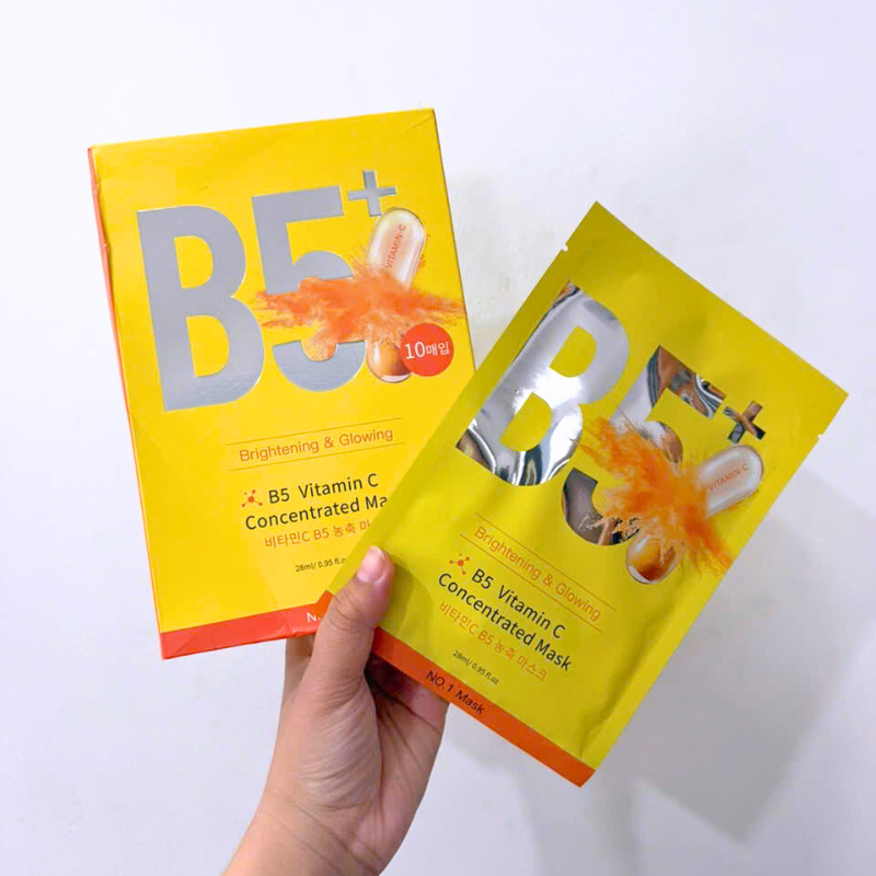Hộp 10 Miếng Mặt Nạ Phục Hồi B5+ Vitamin C Concentrated Mask 28ml/Miếng - Màu Vàng