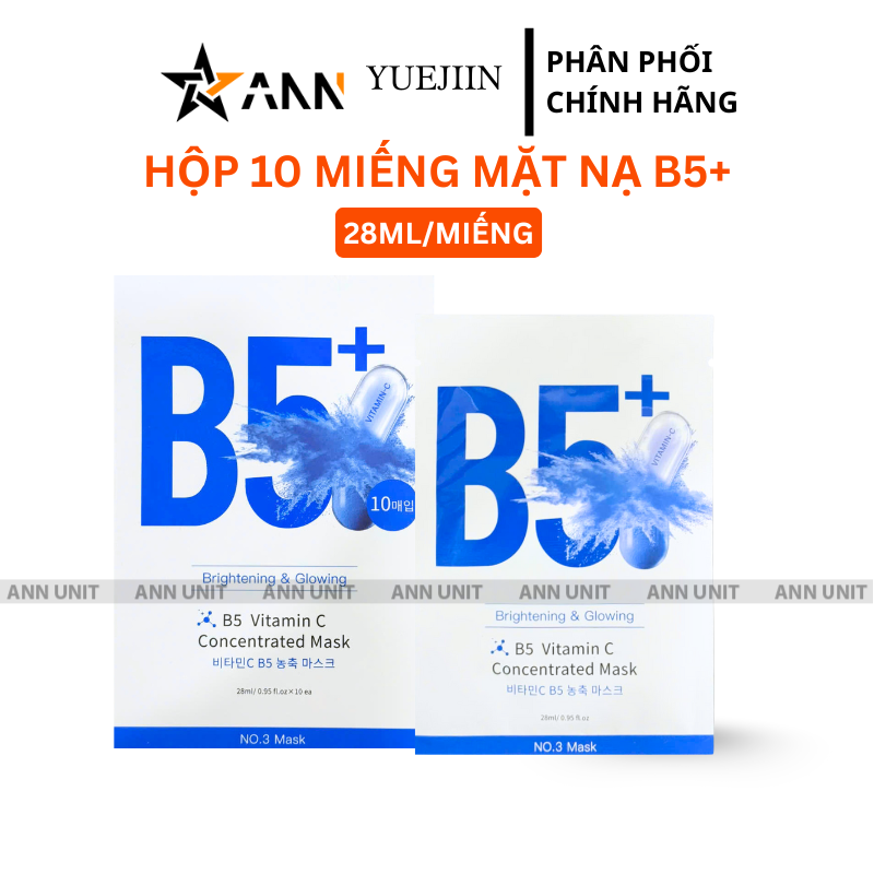 Hộp 10 Miếng Mặt Nạ Phục Hồi B5+ Vitamin C Concentrated Mask 28ml/Miếng - Màu Xanh