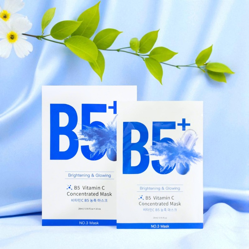 Hộp 10 Miếng Mặt Nạ Phục Hồi B5+ Vitamin C Concentrated Mask 28ml/Miếng - Màu Xanh