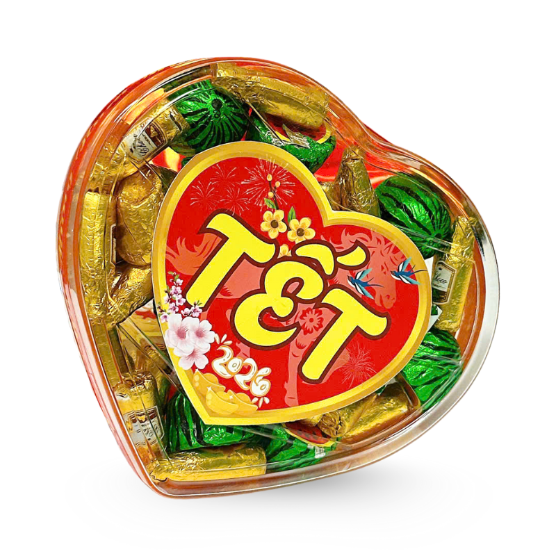Kẹo Socola Mix 300g - Hộp Trái Tim Hộp Quà Tết 2026
