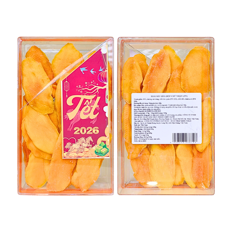 Xoài Sấy Dẻo 500g - Hộp Chữ Nhật Lớn Hộp Quà Tết 2026