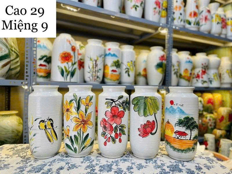 Lọ Hoa Gốm Sứ Nhiều Mẫu Cao 29, miệng 9