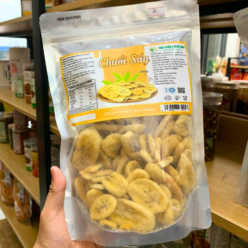 Chuối Sấy Giòn 300g Túi Zip Bạc