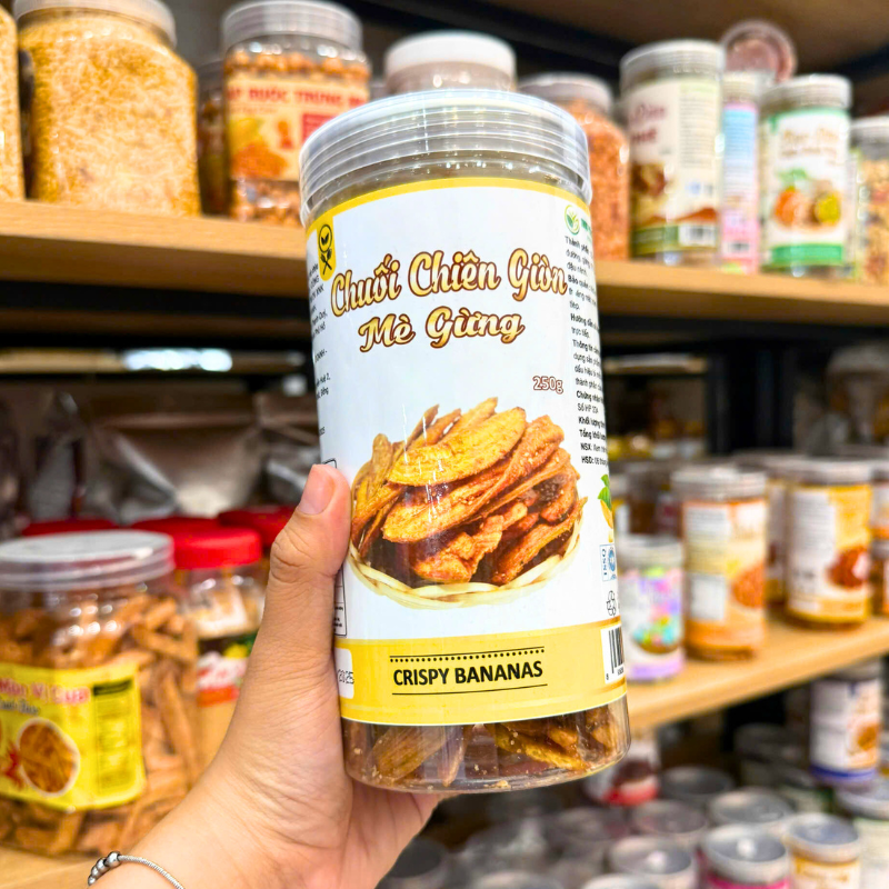 Chuối Chiên Giòn Mè Gừng 250g - Hộp Pet