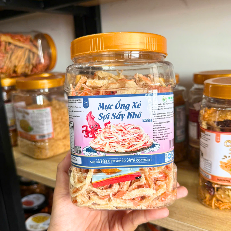 Mực Ống Xé Sợi Sấy Khô - Mực Dừa Thơm Ngon 500g - Hộp Lớn