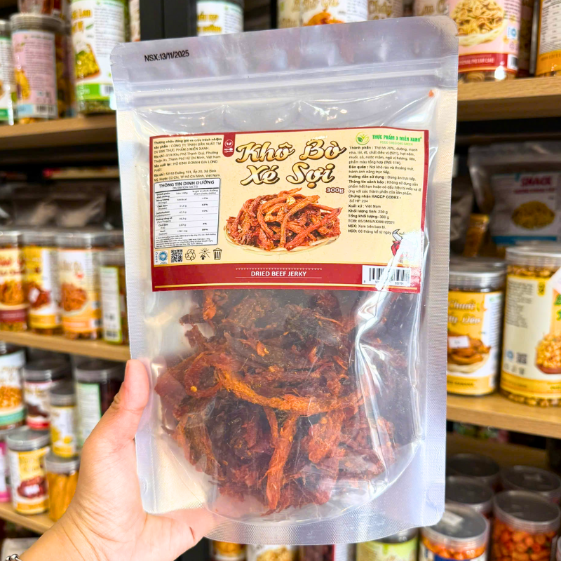Khô Bò Xé Sợi Thượng Hạng 300g - Túi Zip Bạc