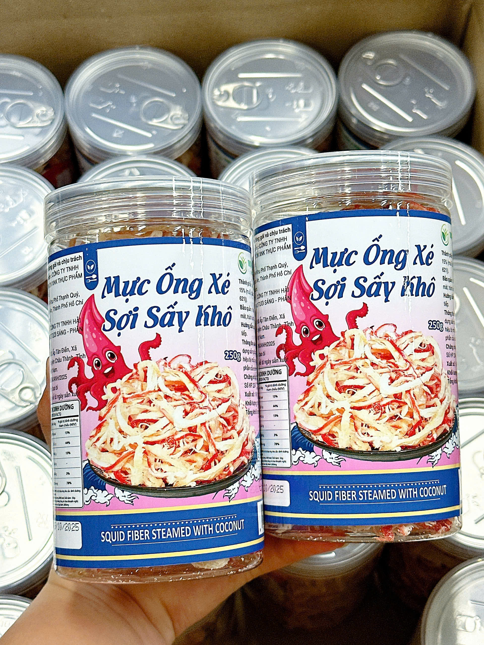 Mực Ống Xé Sợi Sấy Khô - Mực Dừa Xé Sợi Thơm Ngon 250g - Hũ Pet