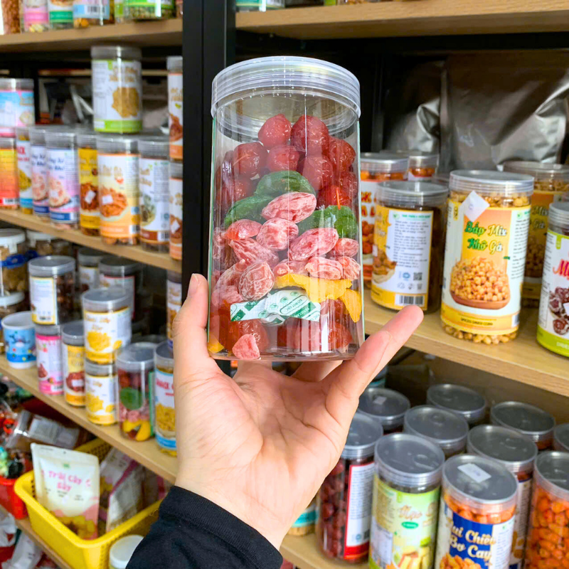 Mứt Ngũ Quả Thơm Ngon (Ô Mai Đào Hồng, Ô Mai Đào Bổ, Ô Mai Mận Cơm, Kiwi Sấy Dẻo, Xoài Sấy Dẻo) 500g - Hũ Pet