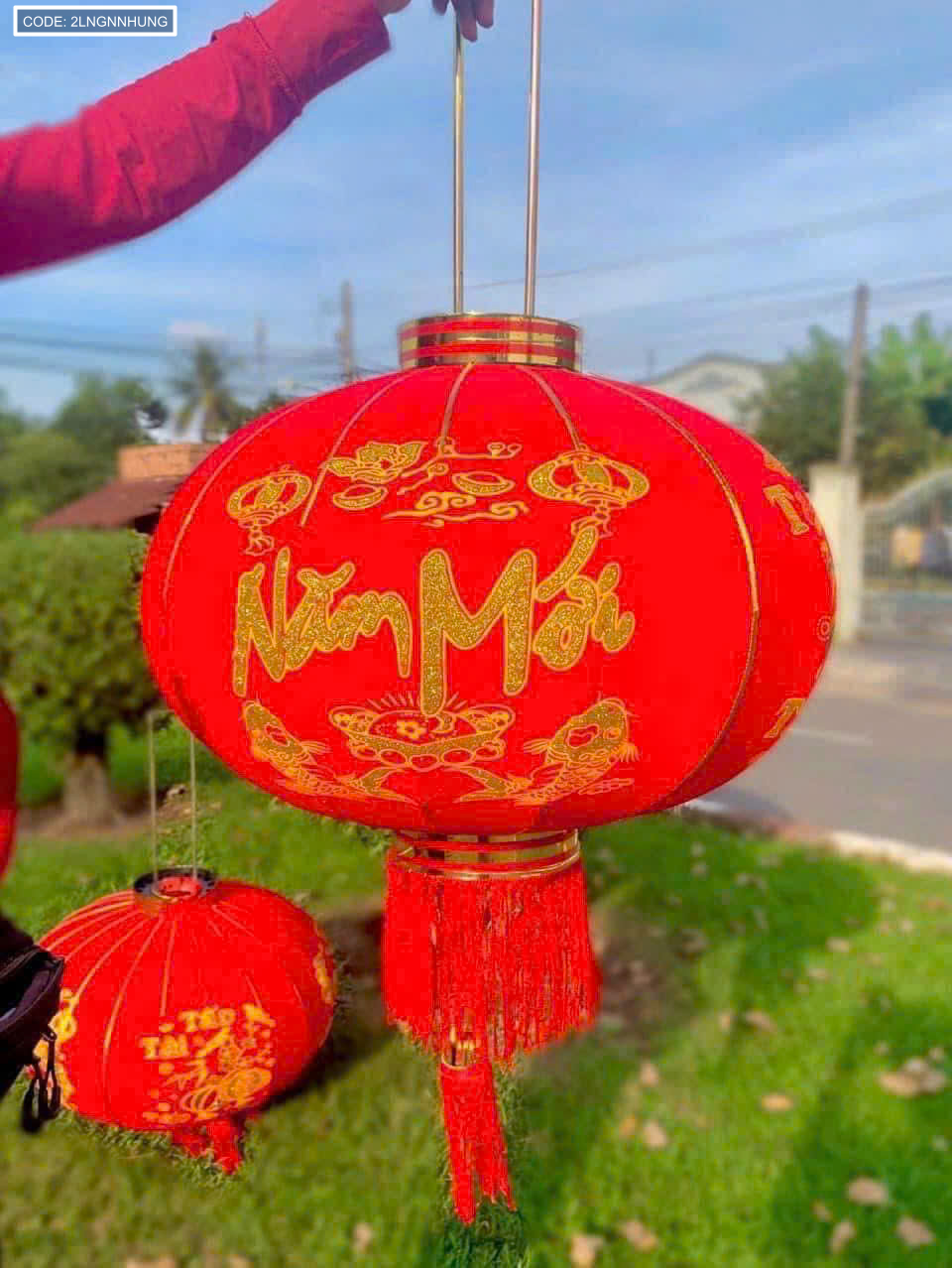 2 LỒNG ĐÈN NHUNG KẺ TẾT 80CM(Giá 2 cái)