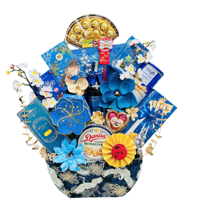 Kho sỉ giỏ Quà Tết Set 13 Món Cao Cấp Vàng Đỏ Xanh Dương - Quà Tặng Tết Sang Trọng - Quà Trang Trí Tết