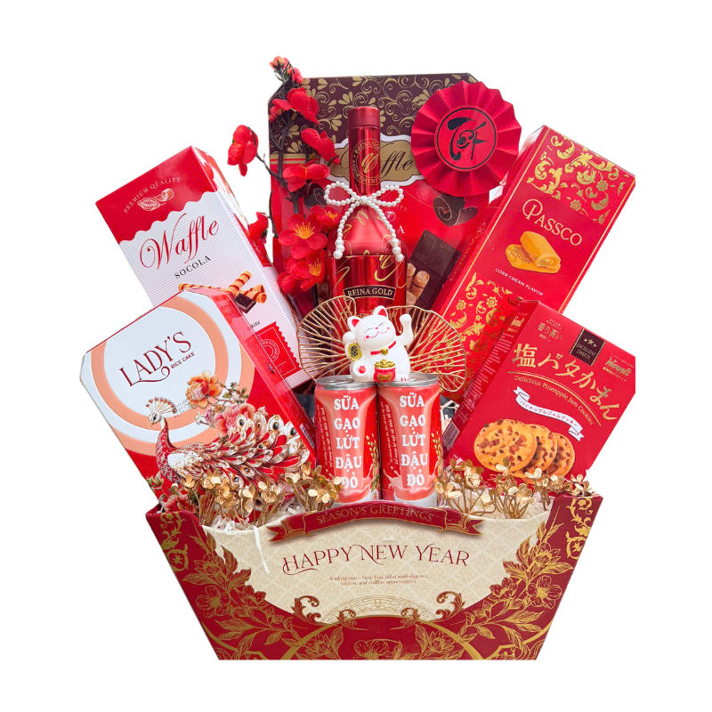 Giỏ Quà Tết Sang Trọng 7 Món - Quà Tặng Tết - Quà Trang Trí Tết