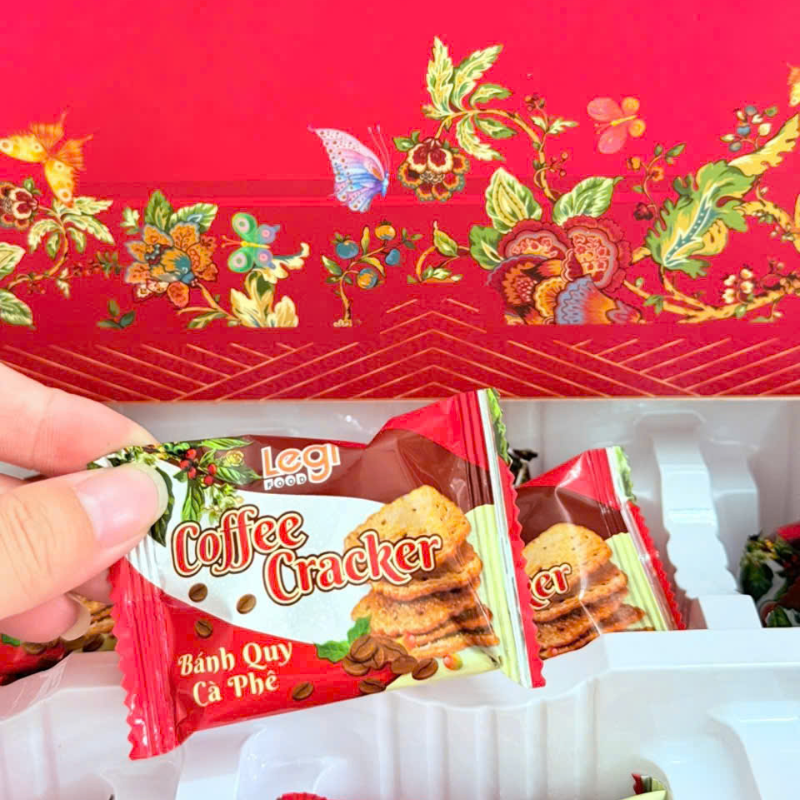 Bánh Hộp Vị Phô Mai, Cà Phê Phúc Hoa Niên - Hộp Bánh Sang Trọng Trang Trí Tết