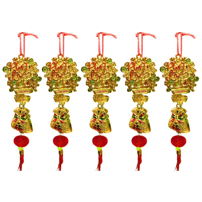 Túi 5 Dây Liễn Treo Túi Tiền Nơ Treo Cây Cảnh Trang Trí Tết - Móc Khóa Túi Thần Tài