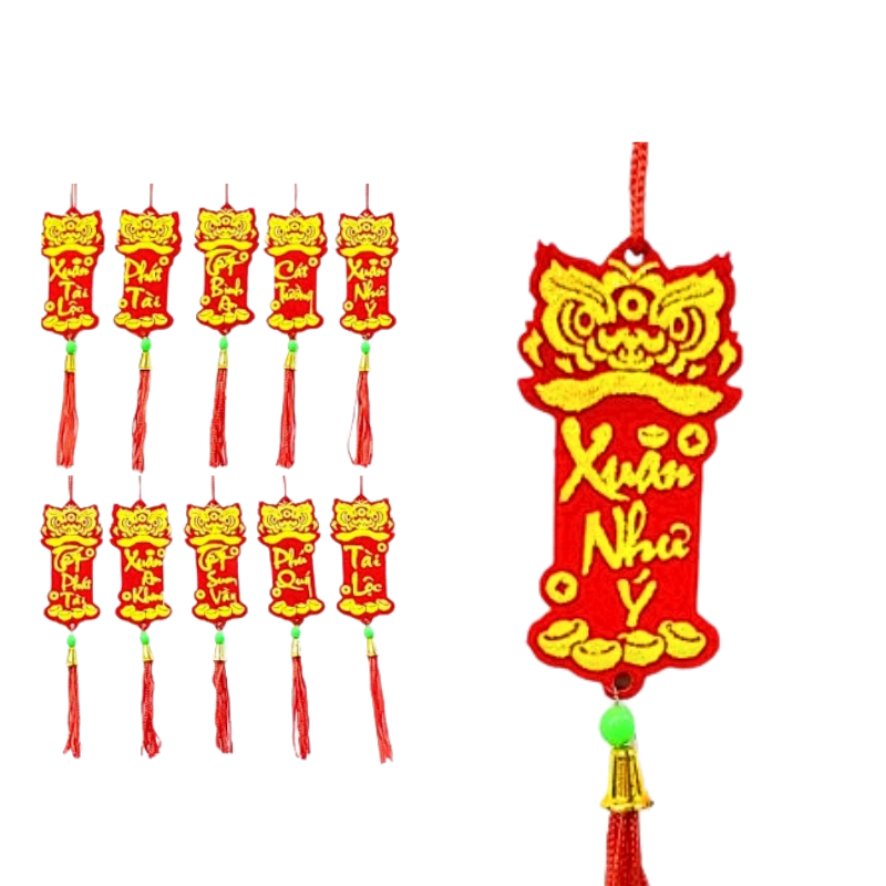 Kho sỉ set 10 Liễn Đầu Lân Nhung Treo Cây Trang Trí Tết