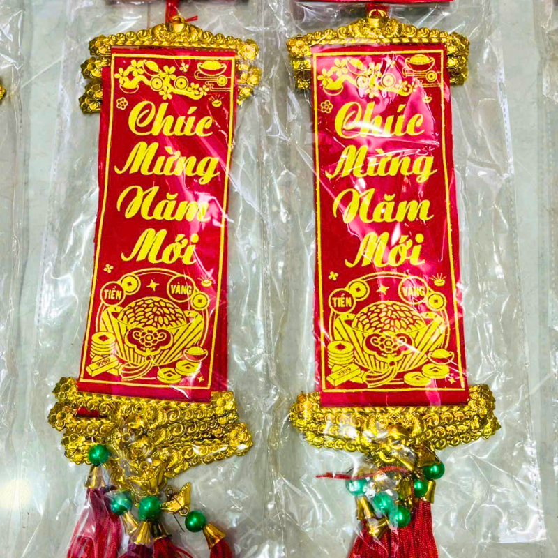 Set 5 Liễn Nhung Đỏ Trang Trí Tết - Liễn Câu Đối Đỏ Nhung Treo Cây Size Vừa