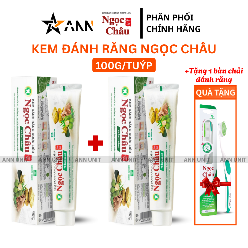 27784_29_20251226161203.png Combo 2 Cây Kem Đánh Răng Ngọc Châu Trắng Răng 100g/Tuýp - Kem Đánh Răng Dược Liệu + Tặng 1 Bài Chải Đánh Răng - 8936009151981