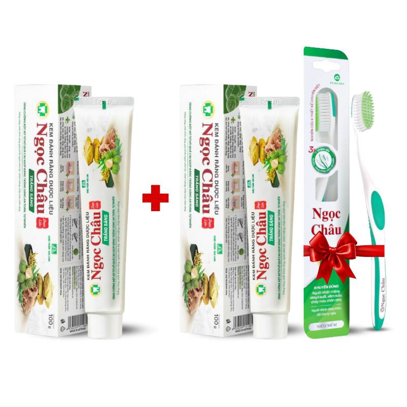 Combo 2 Cây Kem Đánh Răng Ngọc Châu Trắng Răng 100g/Tuýp - Kem Đánh Răng Dược Liệu + Tặng 1 Bài Chải Đánh Răng
