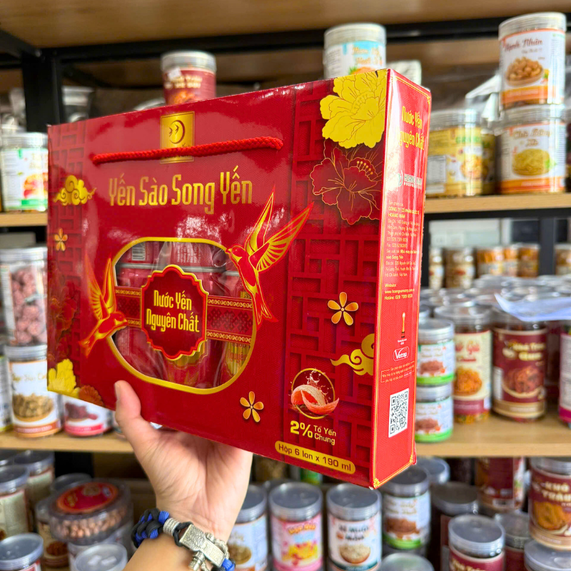Kho sỉ nước Yến Nguyên Chất Song Yến 2% Tổ Yến Chưng Hộp 6 Lon x 190ml