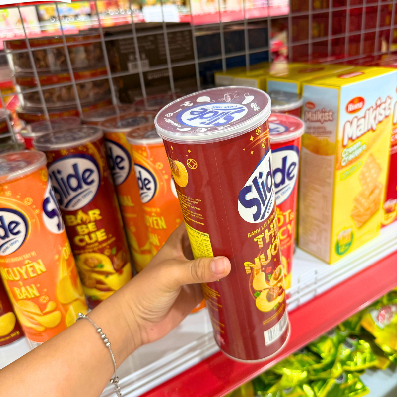 Kho sỉ bánh Snack Khoai Tây Lát Slide Vị Thịt Nướng - Bánh Slide Khoai Tây Màu Nâu 145Gr (Hộp To)