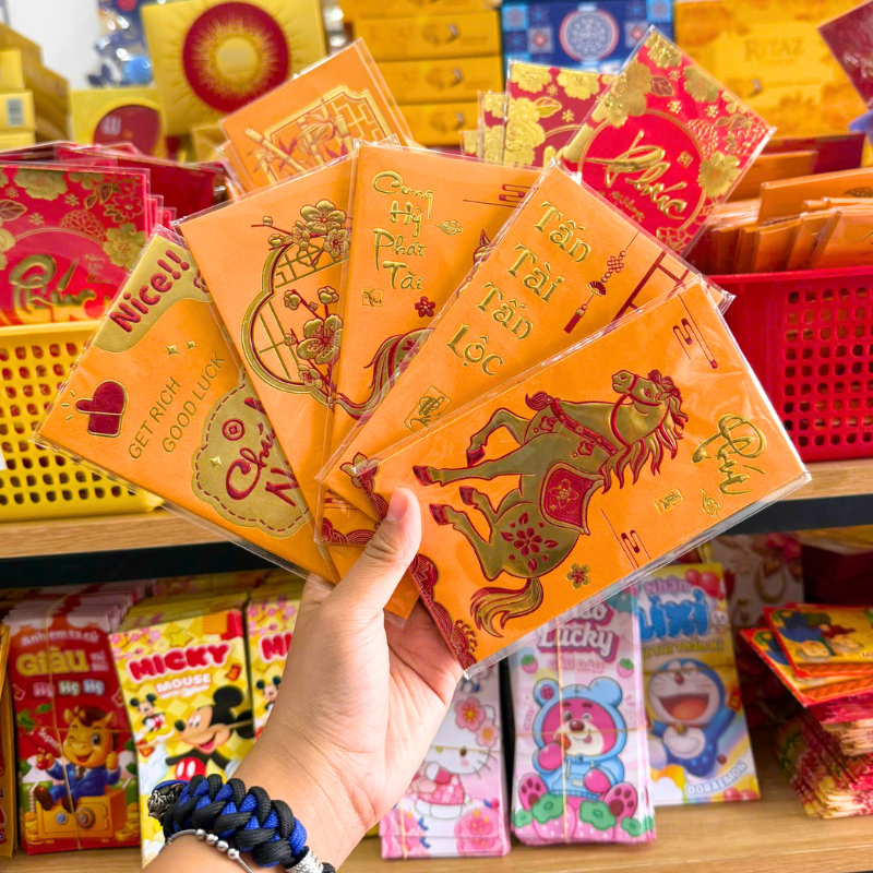 5 BịtBao Lì Xì Nhung Tết Bính Ngọ 2026 2 Màu Vàng Đỏ - Giao Màu Ngẫu Nhiên - 30 Cái