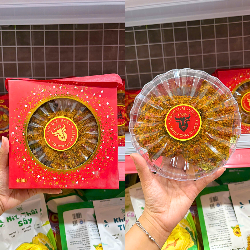 Khô Bò Miếng Úc Đầu Bò Vàng Đen 400g Mẫu Mới - Hộp Quà Tết