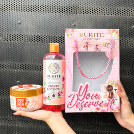 Set Quà Tặng Purité De Prôvence Gồm Sữa Tắm & Tẩy Tế Bào Chết Body Hương Hoa Anh Đào - SETPURITEANHDAO