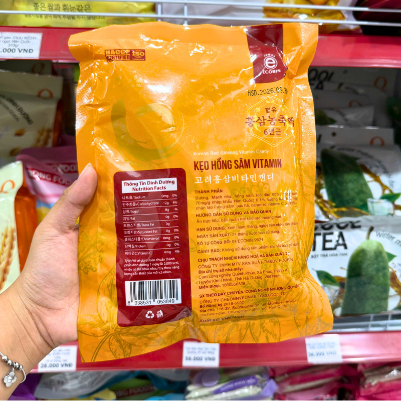 Kẹo Hồng Sâm Vitamin Hàn Quốc ECOBIN 200g - Bịch Vàng