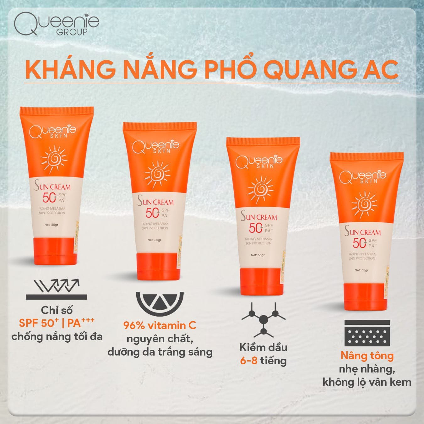 Chống nắng dưỡng trắng gọi tên kháng nắng Phổ Quang AC nhà Queeine