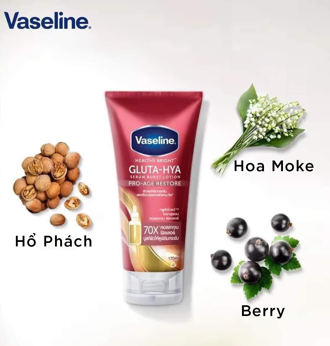 Sữa Dưỡng Thể Vaseline 70x Màu Đỏ Gluta Hya Serum Burst Lotion Pro Age Restore