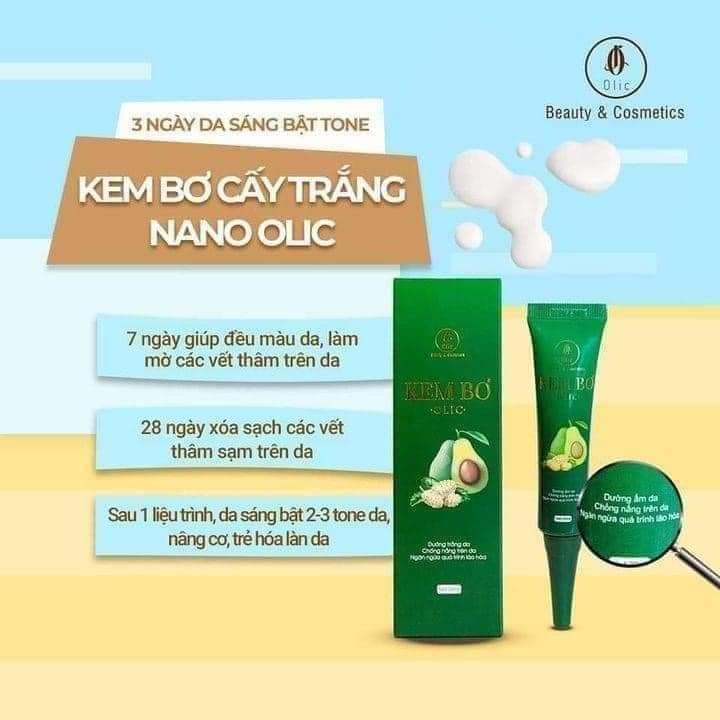 Kem bơ cấy trắng nano olic Chống nắng bảo vệ da