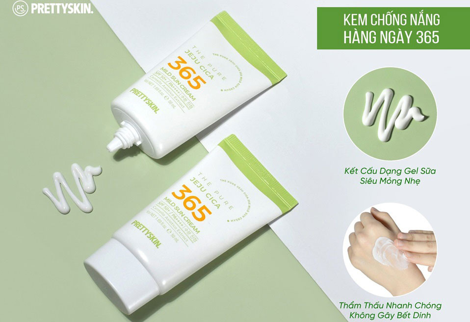 kem chống nắng rau má Pretty Skin The Pure Jeju Cica 365 Mild Sun Cream