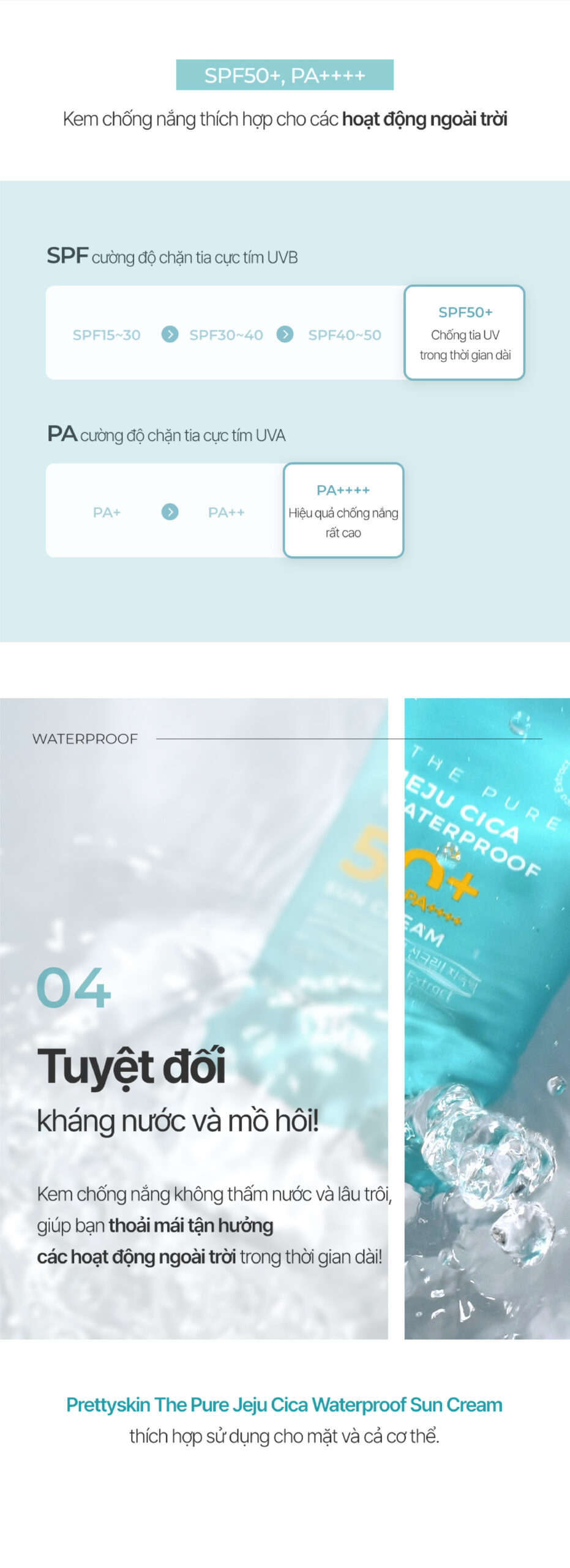 KEM CHỐNG NẮNG KHÁNG NƯỚC LÂU TRÔI PRETTYSKIN THE PURE JEJU CICA WATERPROOF SUN CREAM