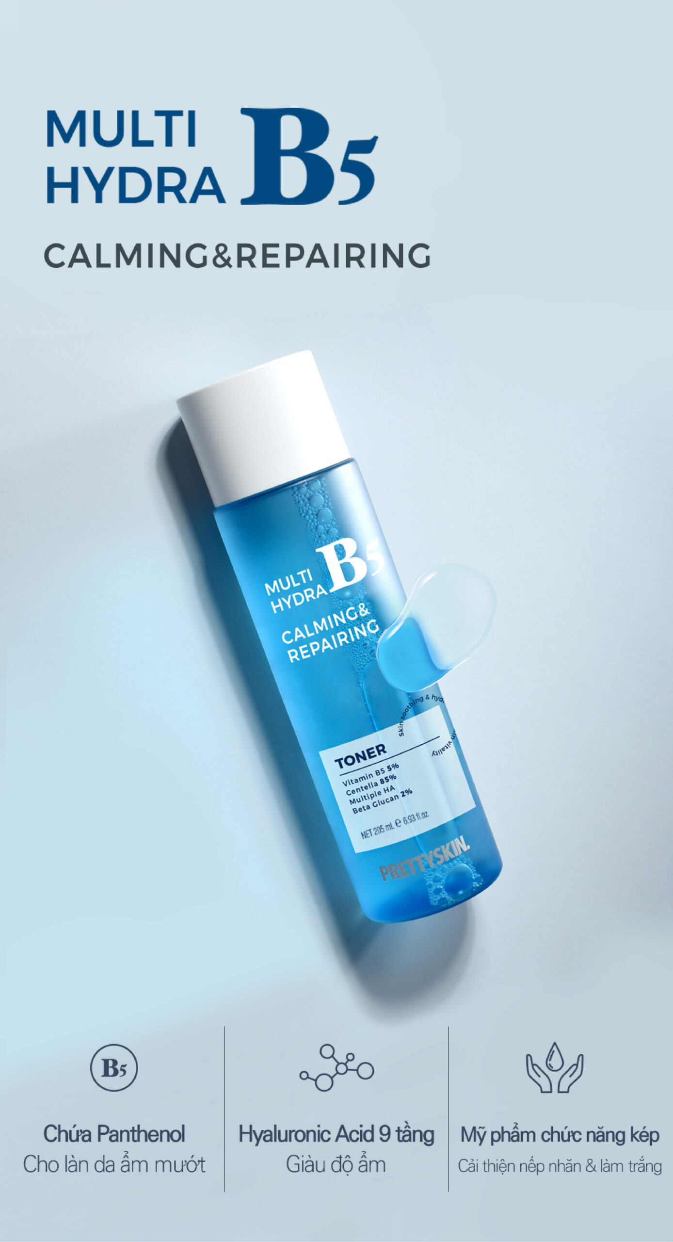 Nước Hoa Hồng Phục Hồi Dưỡng Trắng PrettySkin Multi Hydra B5 Calming & Repairing Tone