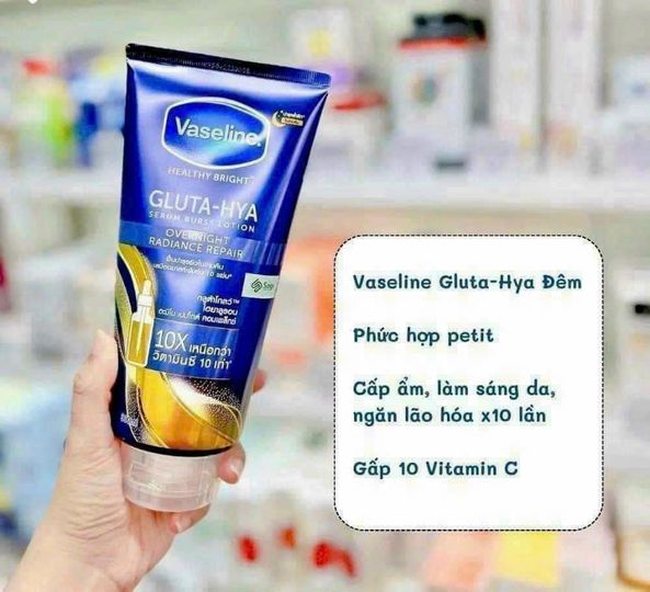 Kem Dưỡng Thể Vaseline Màu Xanh 10X Gluta Hya Overnight Thái Lan mẫu mới