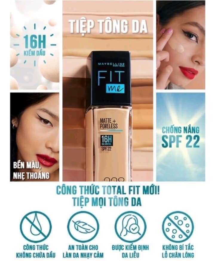 Kem Nền Maybelline New York Fit Me Matte + Poreless 16H SPF22 PA++ 30ml