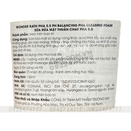 Sữa Rửa Mặt Tẩy Tế Bào Chết Byvibes Wonder Bath PHA 5.5 PH Balancing PHA Cleansing Foam không gây kích ứng da